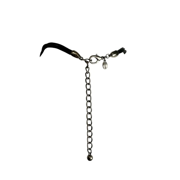 Chico’s Enamel Leaf Choker Lagenlook Necklace Adjustable Green Black Cord Womens - Picture 3 of 5